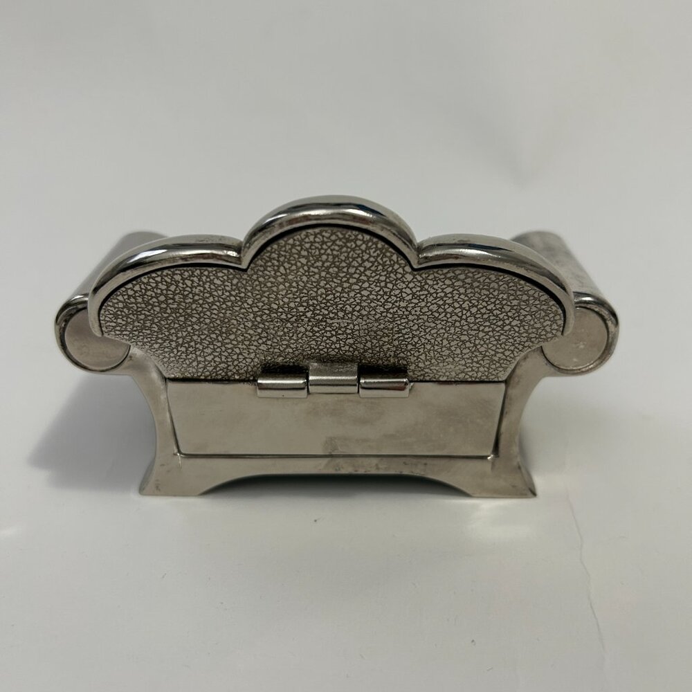 Vintage 1991 Godinger Silver Plated Sofa Couch Red Velvet Jewelry Box Lid mirror - Picture 4 of 15